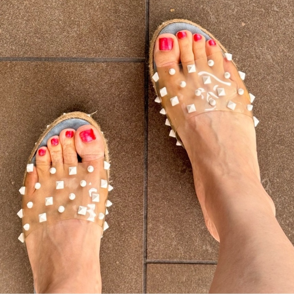 White studded espadrilles sandals